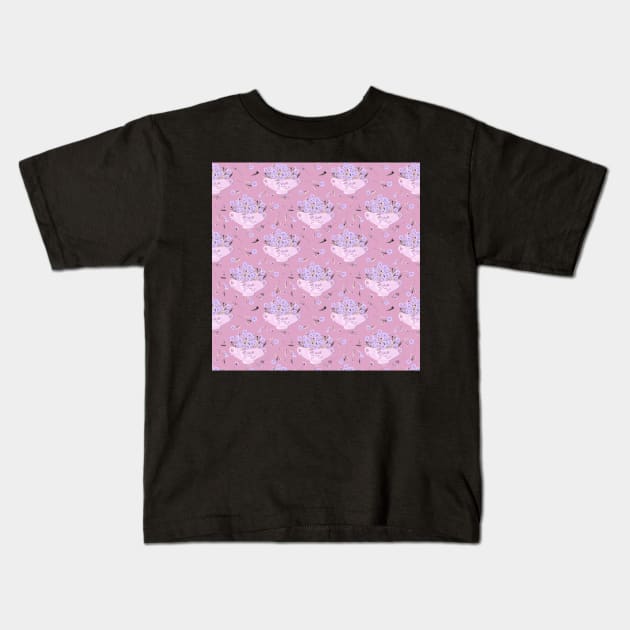 Blue pansies dusty rose pink Kids T-Shirt by Amalus-files